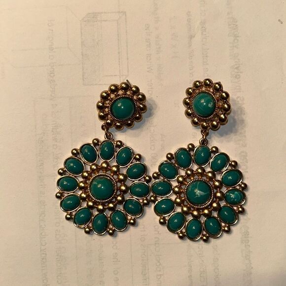 H&M Teal/Gold tone Earrings.New Without Tag - Picture 5 of 6